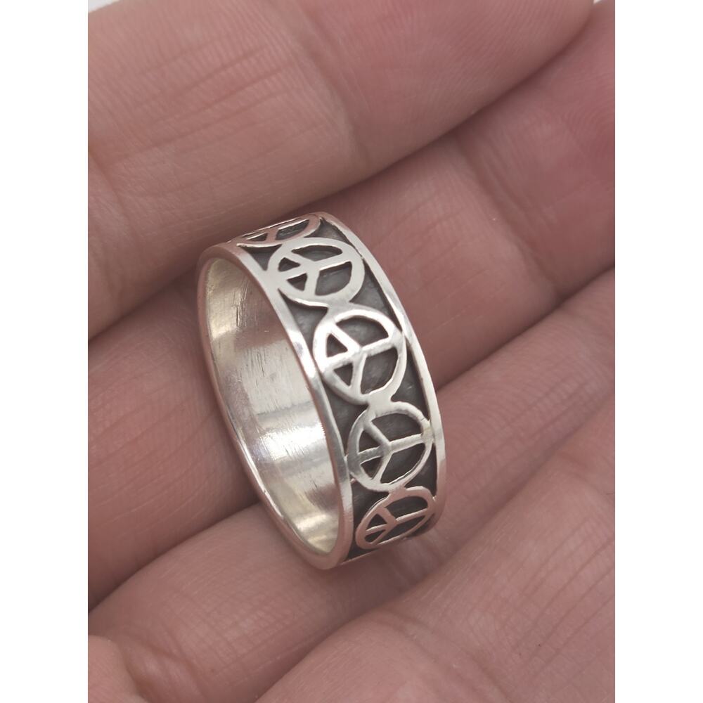 Peace 925 Sterling Silver Band Men’s Ring Size 15